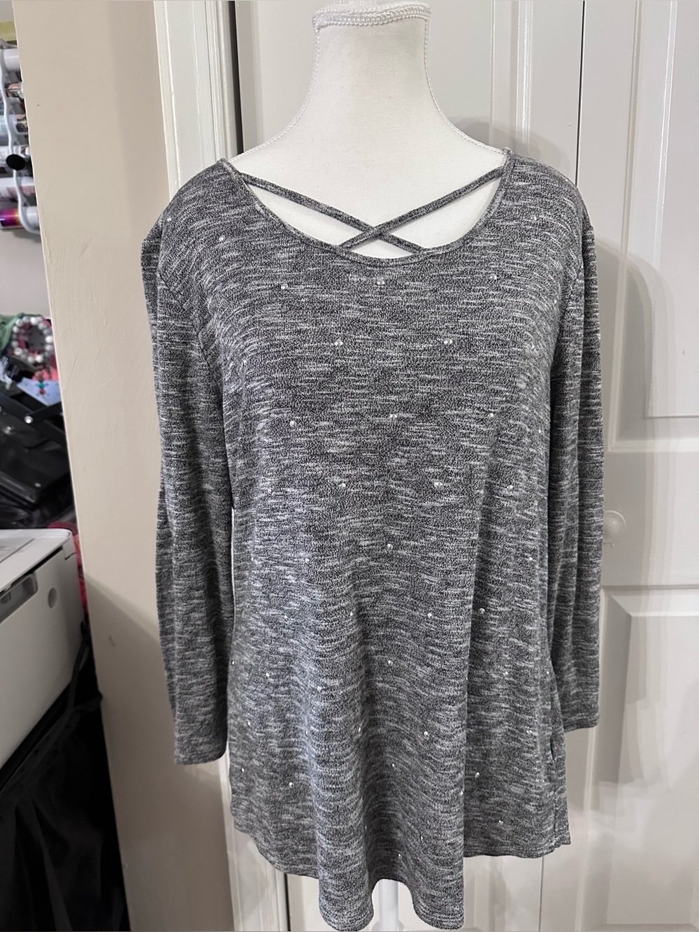 Crisscross Neck Heather Gray Long Sleeve juicy couture  Tunic Top